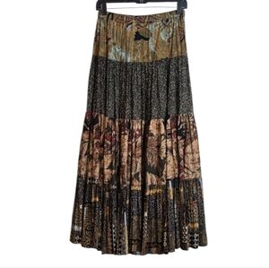 Prairie Fire Pleated 3 Tiered Boho Skirt Size One Size Fits Most